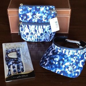 GloveIt Blue Leopard Glove, Visor and Zip Bag.